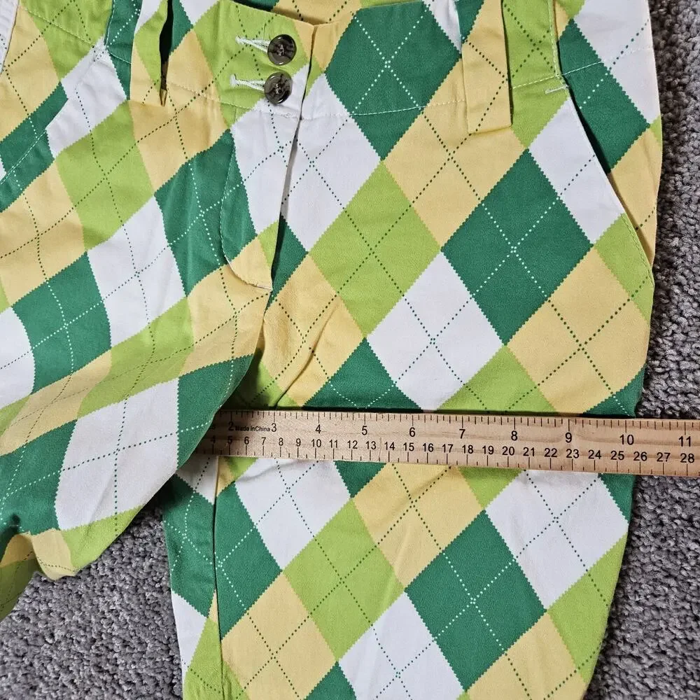 Loudmouth Shorts Womens 0 Kelly Green Argyle Golf A Tisket A Tasket Preppy - Picture 11 of 12